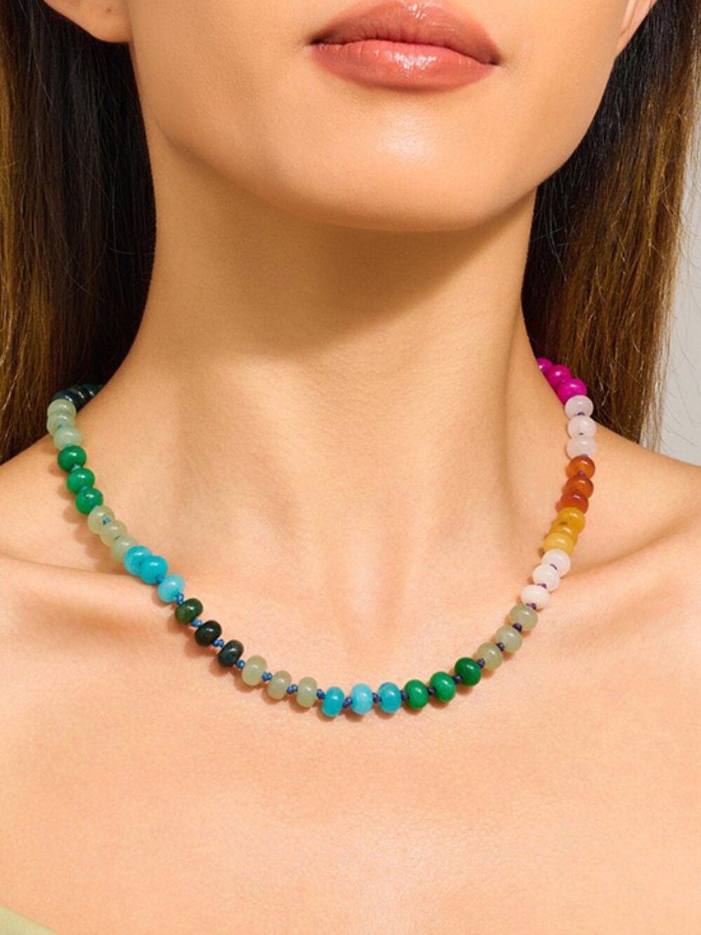 Boho Rainbow Gemstone Beaded Choker Necklace Multicolor